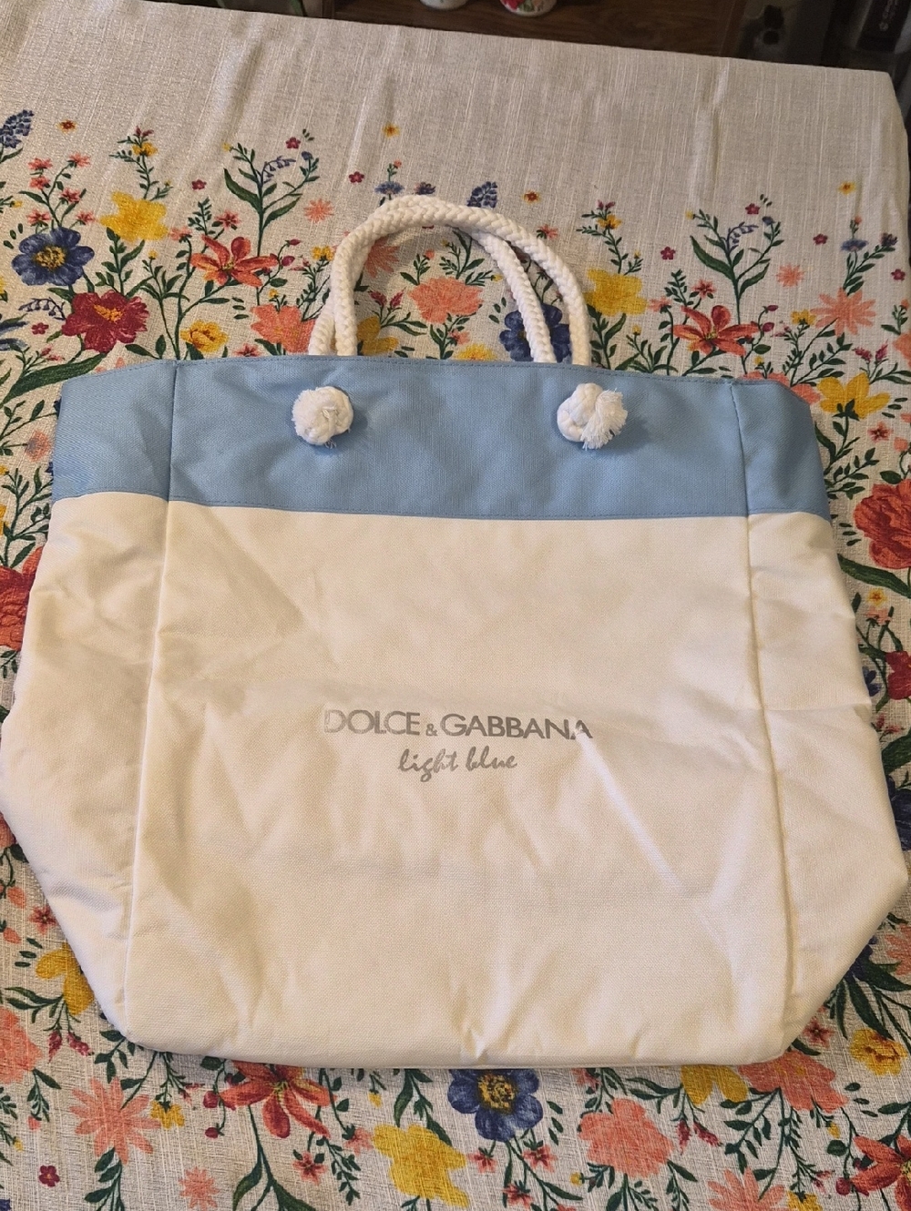 Dolce & Gabbana White and Light Blue Canvas Tote